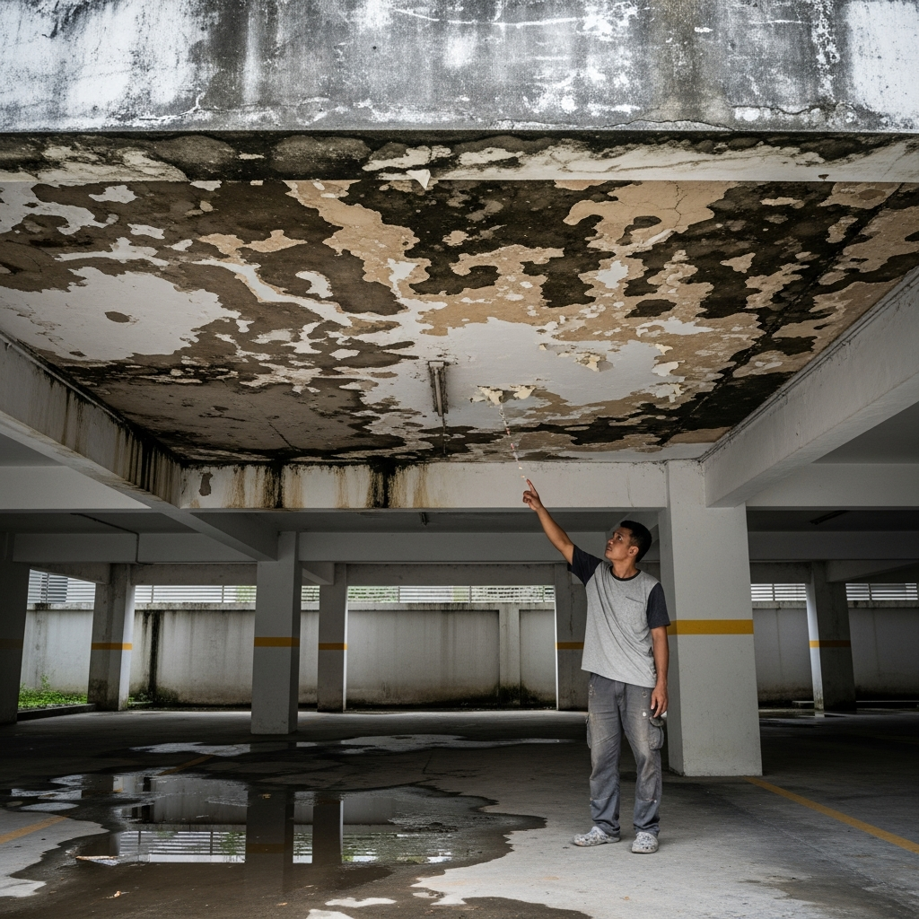 Car porch concrete leak repair